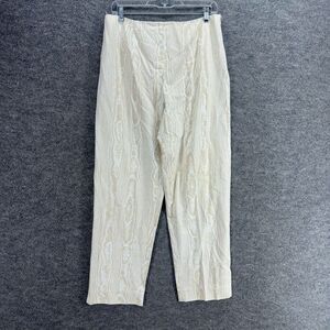 Sharon Endick Dress Pants Women 14 Beige Striped High Rise Pleated Zipper Cotton